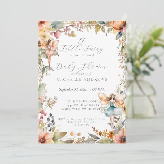 Herfst Floral Enchanted Fairy Daisy Meisje Baby sh Kaart (Staand voorkant)