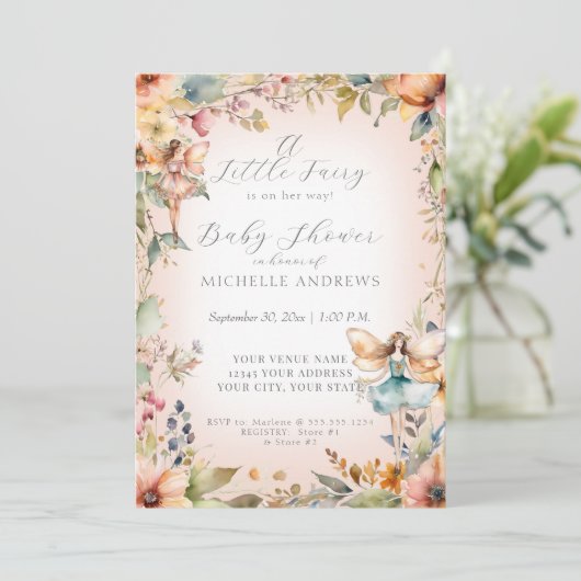 Herfst Floral Enchanted Fairy Roze Meisje Baby sho Kaart (Staand voorkant)