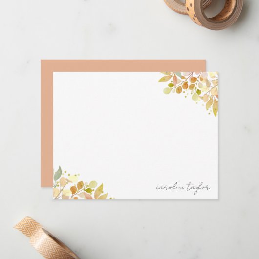 Herfst Floral Eucalyptus Boho Aangepaste naam Notitiekaartje (Voorkant / Achterkant in situ)