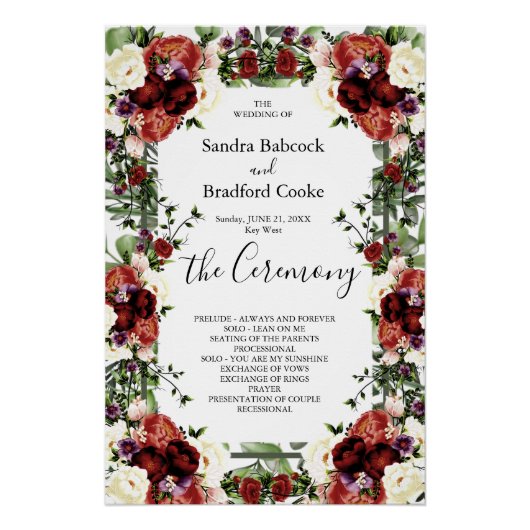 Herfst Floral Eucalyptus Wedding Ceremony Programm Perfect Poster (Voorkant)