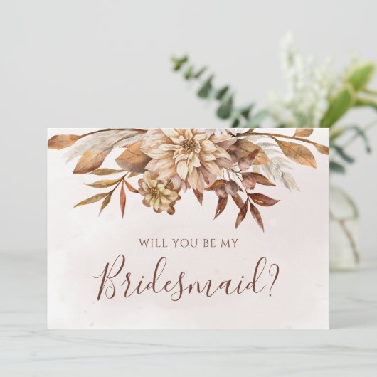 Herfst Floral Foliage zal je mijn Bridesmaid zijn Kaart (Staand voorkant)
