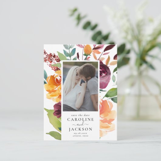 Herfst Floral Foto slaat de datum op Briefkaart (Staand voorkant)