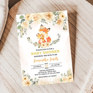 Herfst Floral Fox Baby shower Kaart
