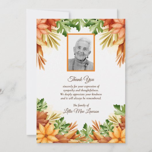 Herfst Floral Funeral Memorial Dank u Kaarten (Voorkant)