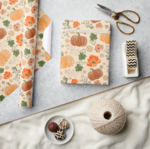 Herfst Floral Garden Leaves Sinaasappel Cadeaupapier
