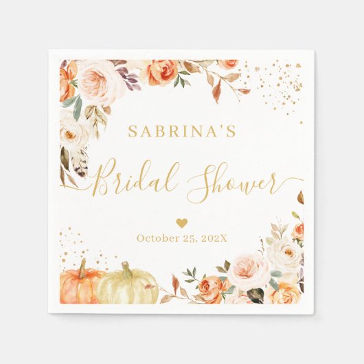 Herfst Floral Gold Confetti Vrijgezellenfeest serv Servet (Voorkant)