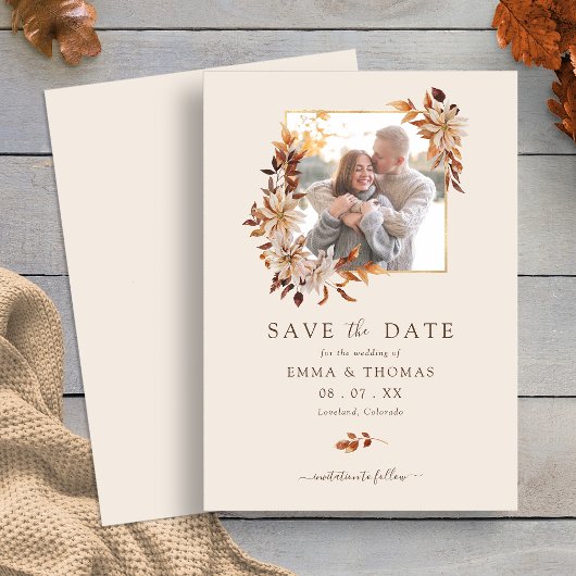Herfst Floral Gold Lijst Wedding Foto Save the Dat Date