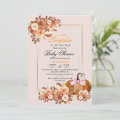 Herfst Floral Gold Pumpkin Baby shower Uitnodiging (Staand voorkant)