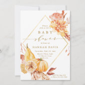 Herfst Floral Gold Script Pumpkin-Baby shower Kaart (Voorkant)