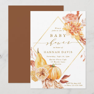 Herfst Floral Gold Script Pumpkin-Baby shower Kaart