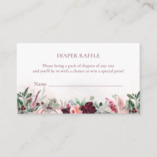 Herfst Floral & Greenery Diaper Raffle Baby shower Informatiekaartje (Voorkant)