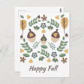 Herfst Floral Greenery laat Acorn Pattern Briefkaart (Voorkant / Achterkant)