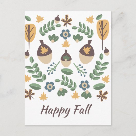 Herfst Floral Greenery laat Acorn Pattern Briefkaart (Voorkant)