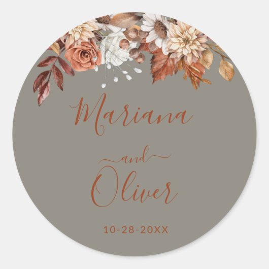 Herfst Floral Grey Envelope Seals Ronde Sticker (Voorkant)