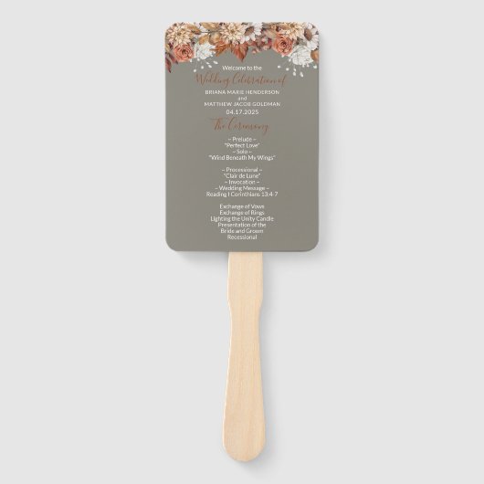 Herfst Floral Grijs Bruiloft Hand Fan Handwaaier (Voorkant)