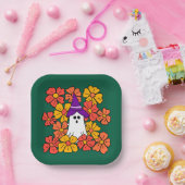 Herfst Floral Halloween Ghost Papieren Bordje (Feest)