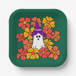 Herfst Floral Halloween Ghost Papieren Bordje