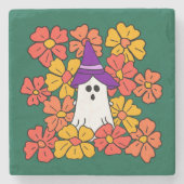 Herfst Floral Halloween Ghost Stenen Onderzetter (Voorkant)