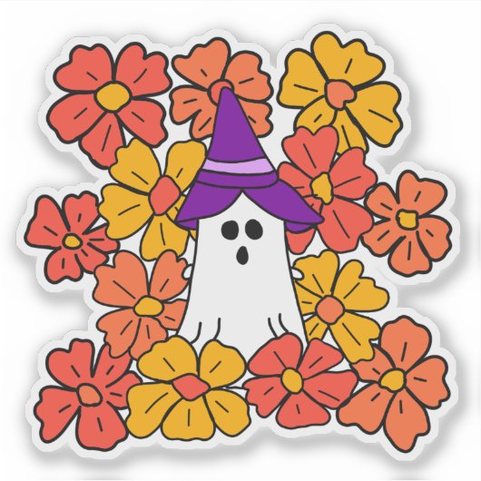 Herfst Floral Halloween Ghost Sticker (Voorkant)