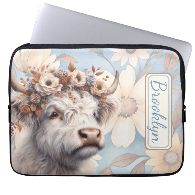 Herfst Floral Highland Koe Laptop Sleeve (Voorkant)