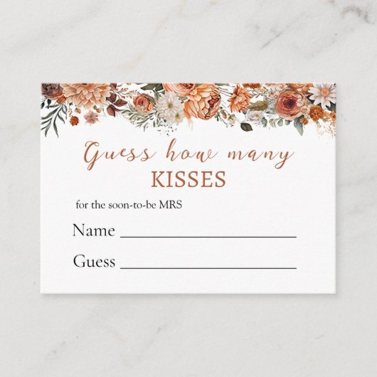 Herfst Floral Hoeveel kussen Vrijgezellenfeest Kaa Informatiekaartje (Voorkant)