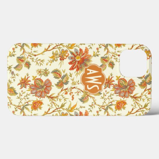 Herfst Floral laat Oranje monogram Case-Mate iPhone Case (Achterkant (horizontaal))