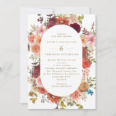 Herfst  Floral Lijst Burgundy Wedding Kaart (Voorkant)
