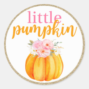 Herfst Floral Little Pumpkin Baby & Girls Birthday Ronde Sticker