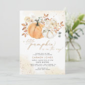 Herfst Floral Little Pumpkin Baby shower Invitatio Kaart (Staand voorkant)