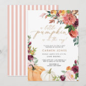 Herfst Floral Little Pumpkin Baby shower Invitatio Kaart (Voorkant / Achterkant)