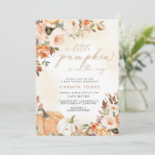 Herfst Floral Little Pumpkin Baby shower Invitatio Kaart (Staand voorkant)