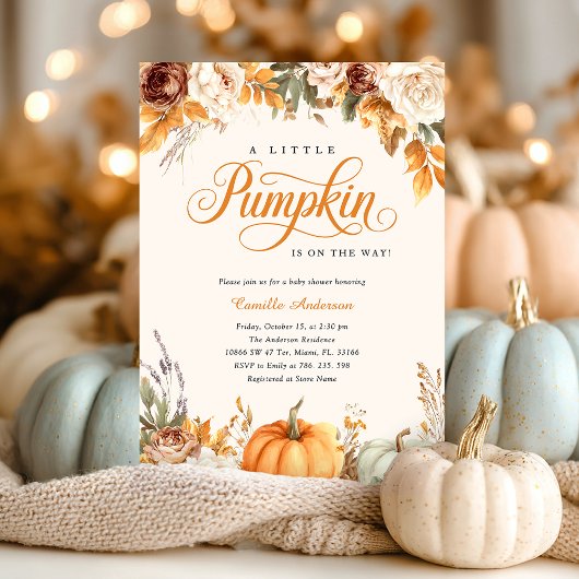 Herfst Floral Little Pumpkin Baby shower Invitatio Kaart