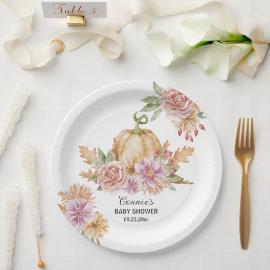 Herfst Floral Little Pumpkin op de Weg Baby shower Papieren Bordje (Huwelijk)