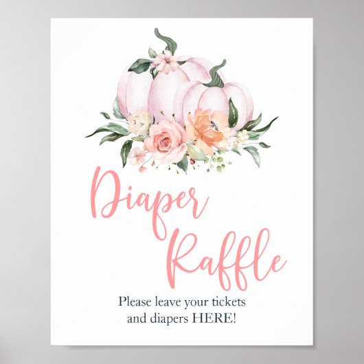 Herfst Floral Little Pumpkin Shower Diaper Raffle Poster (Voorkant)