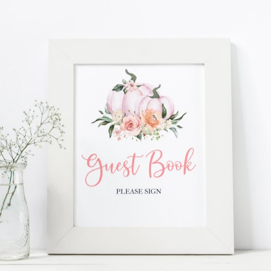 Herfst Floral Little Pumpkin Shower Guest Book Poster