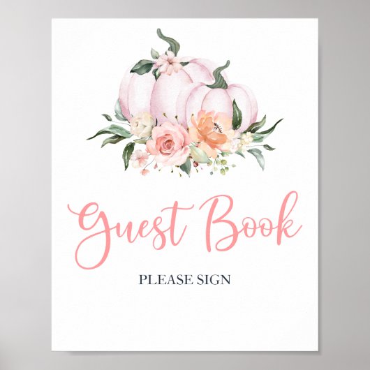 Herfst Floral Little Pumpkin Shower Guest Book Poster (Voorkant)
