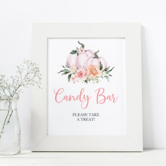 Herfst Floral Little Pumpkin Shower Snoep Bar Poster