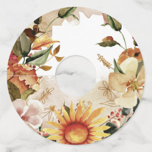 Herfst Floral met gebied om naam te schrijven Wijnglaslabel