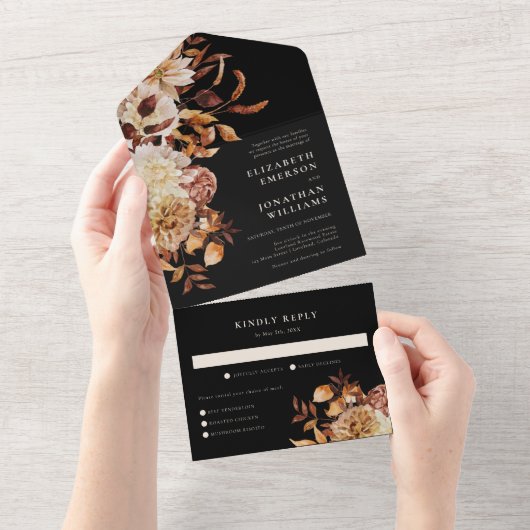 Herfst Floral met huwelijksmaaltijd All In One Uitnodiging (Afscheurbaar)