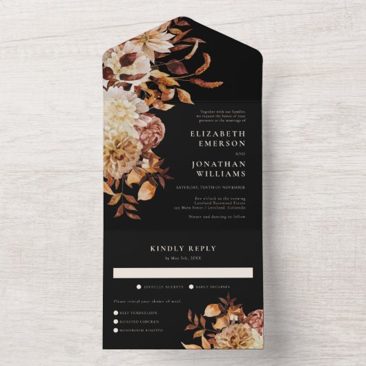 Herfst Floral met huwelijksmaaltijd All In One Uitnodiging (Binnen)