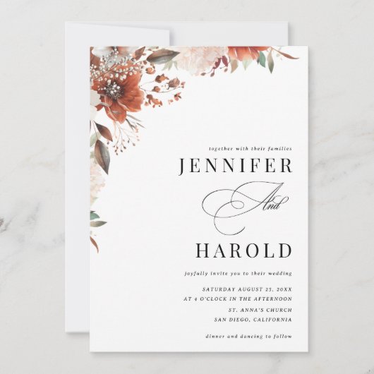 Herfst Floral Minimal Plain Alles in een bruiloft Kaart (Voorkant)