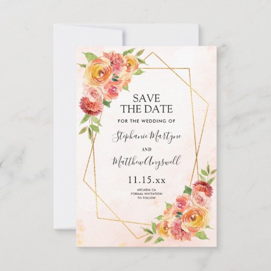 Herfst Floral Modern Geometrisch Bruiloft Save The Date (Voorkant)