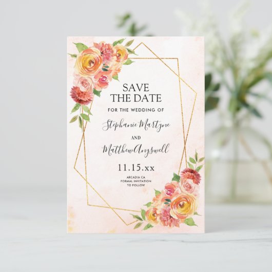 Herfst Floral Modern Geometrisch Bruiloft Save The Date (Staand voorkant)