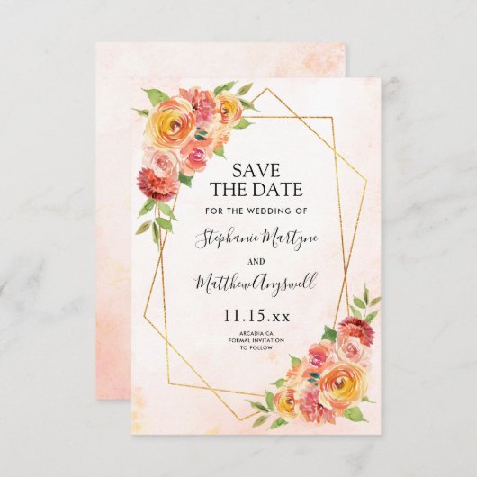 Herfst Floral Modern Geometrisch Bruiloft Save The Date (Voorkant / Achterkant)