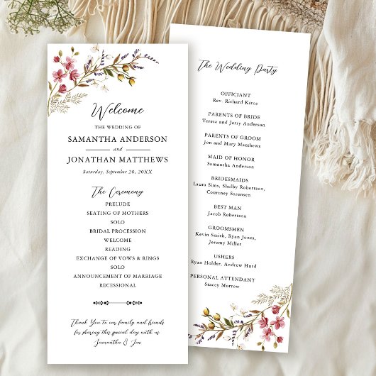 Herfst Floral Modern Wildflowers Wedding Programmakaart