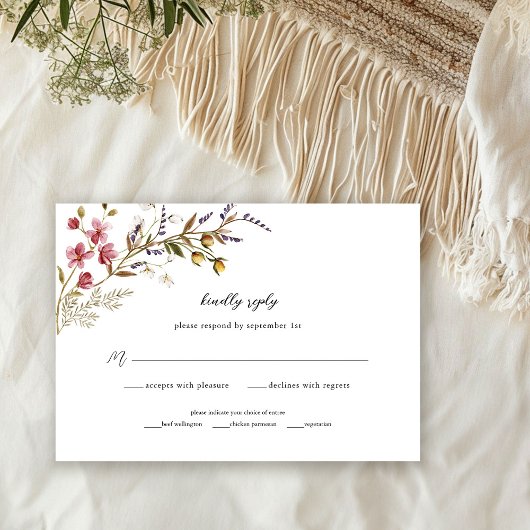 Herfst Floral Modern Wildflowers Wedding RSVP Kaartje