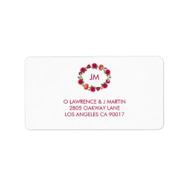 Herfst Floral Monogram Kransadres Etiket