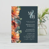 Herfst Floral Monogram QR Code RSVP herfst bruilof Kaart (Staand voorkant)