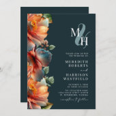 Herfst Floral Monogram QR Code RSVP herfst bruilof Kaart (Voorkant / Achterkant)