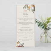 Herfst Floral Monogram Weddenschap Waterverf Ivory Menu (Staand voorkant)